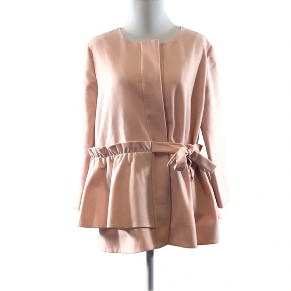 Halogen Jackets & Blazers - Halogen Pink Ruffle Belted Lightweight Jacket Women Medium 3/4 Sleeve Microsuede